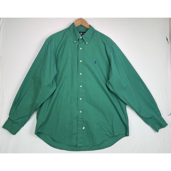 RALPH LAUREN Shirt Mens Green Solid Long Sleeve Purple Pony Blaire Classic Sz XL - Picture 1 of 7